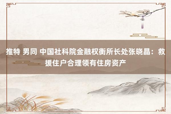 推特 男同 中国社科院金融权衡所长处张晓晶：救援住户合理领有住房资产