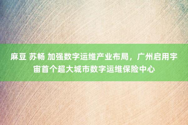 麻豆 苏畅 加强数字运维产业布局，广州启用宇宙首个超大城市数字运维保险中心
