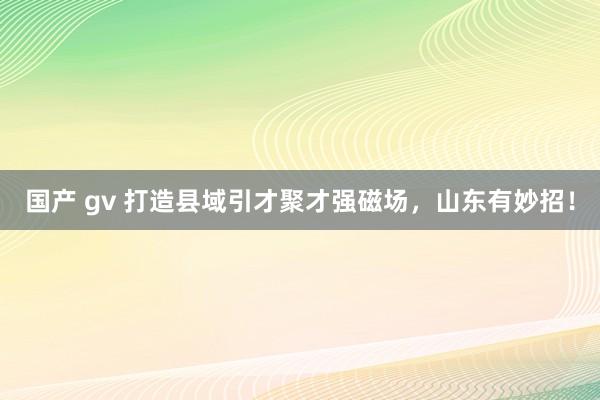 国产 gv 打造县域引才聚才强磁场，山东有妙招！