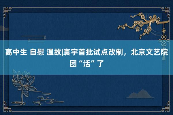 高中生 自慰 温故|寰宇首批试点改制，北京文艺院团“活”了