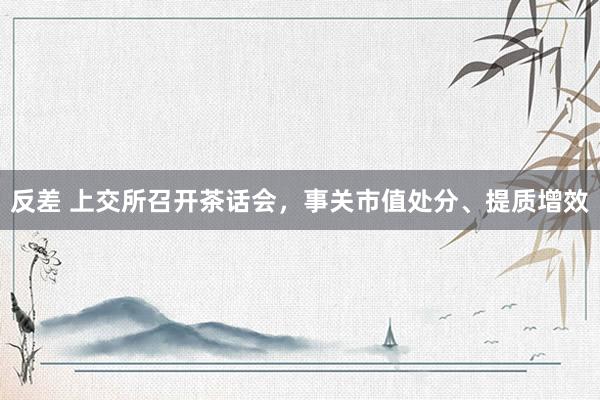 反差 上交所召开茶话会，事关市值处分、提质增效