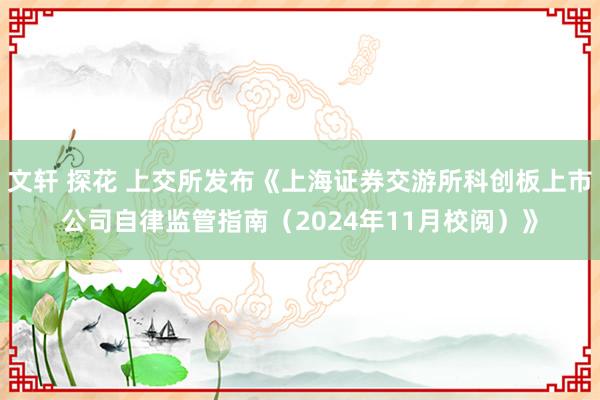 文轩 探花 上交所发布《上海证券交游所科创板上市公司自律监管指南（2024年11月校阅）》