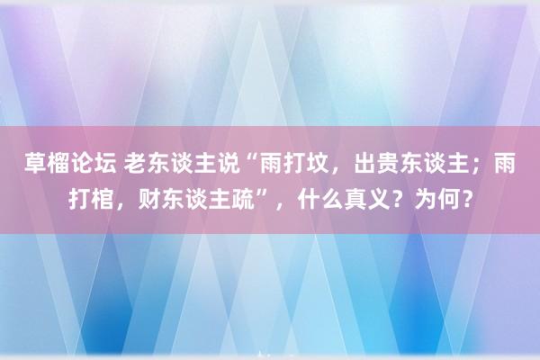 草榴论坛 老东谈主说“雨打坟，出贵东谈主；雨打棺，财东谈主疏”，什么真义？为何？