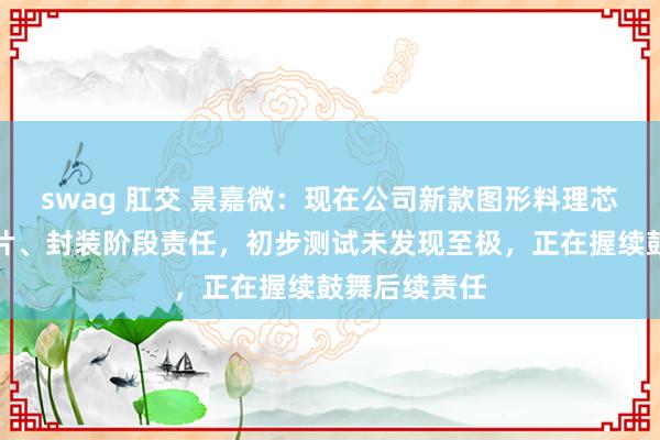 swag 肛交 景嘉微：现在公司新款图形料理芯片已完成流片、封装阶段责任，初步测试未发现至极，正在握续鼓舞后续责任