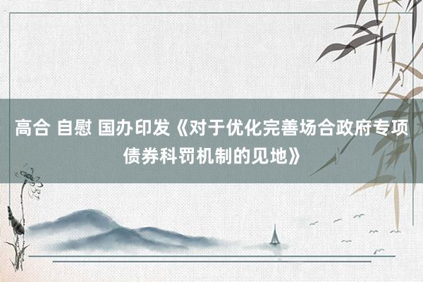 高合 自慰 国办印发《对于优化完善场合政府专项债券科罚机制的见地》