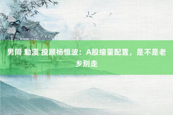 男同 動漫 投顾杨恒波：A股缩量配置，是不是老乡别走