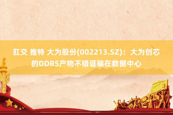 肛交 推特 大为股份(002213.SZ)：大为创芯的DDR5产物不错诓骗在数据中心