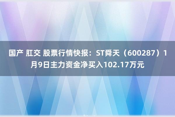 国产 肛交 股票行情快报：ST舜天（600287）1月9日主力资金净买入102.17万元