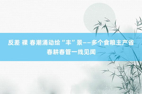 反差 裸 春潮涌动绘“丰”景——多个食粮主产省春耕春管一线见闻