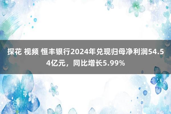 探花 视频 恒丰银行2024年兑现归母净利润54.54亿元，同比增长5.99%